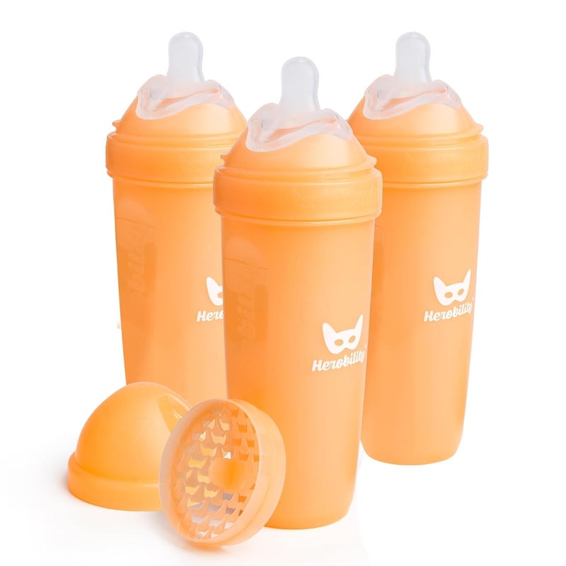 Herobility Double Anti-Colic Baby Bottles - 12 fl oz/340ml - 3-Pack - Peach - Image 1